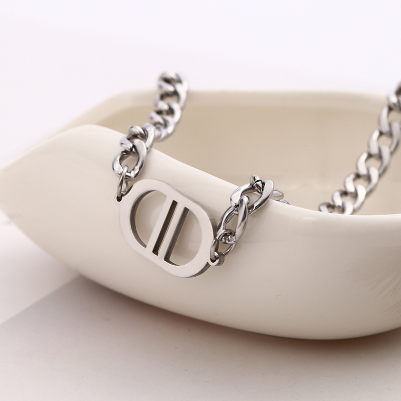 2023 new titanium steel Double D Steel Necklace European and American trend hip hop Cuban chain fashion Korean wind neck chain wholesale