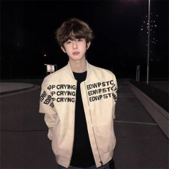 美式字母印花短款棒球服男春秋廓形垫肩hiphop高级感痞帅飞行外套
