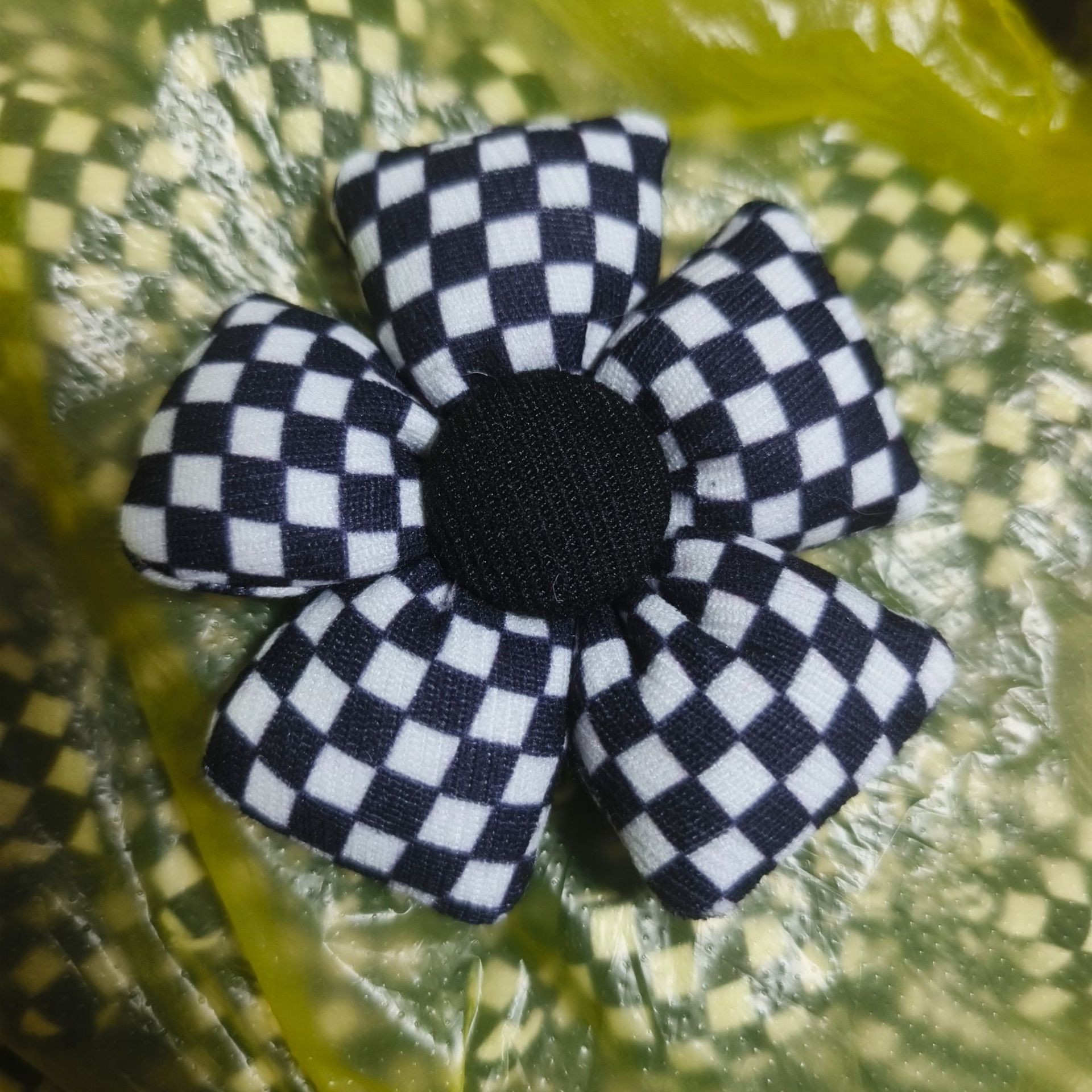 新款黑白格子花朵棋盤格壓線立體五瓣飾品配件服飾鞋帽箱包配件