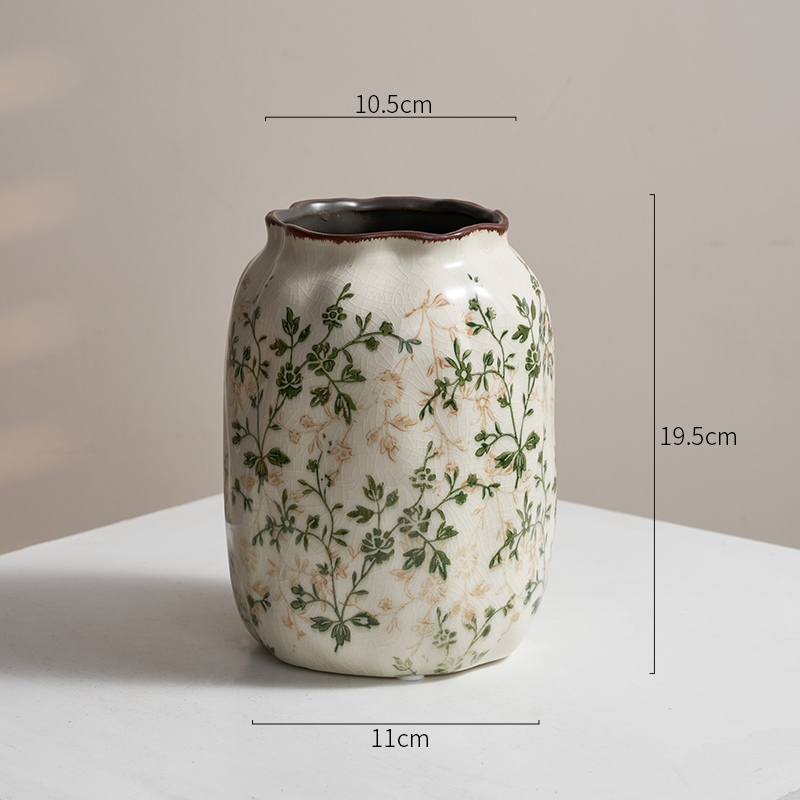 Pastoral retrógrado flor de cerámica pequeña flor de rosa verde grietas de hielo nuevo estilo chino decoración de escritorio de sala de estar estudio