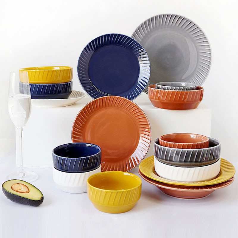 Spiral Grain Glaze Ceramic Plate Ins Household Rice Bowl Hotel Western Food Plate Dishes Tableware Set Sugar Water Bowl