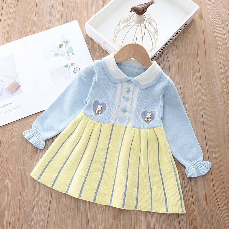 2022 Autunno e inverno nuovo maglione edizione coreana alla moda amore cartone animato coniglio bambina bambola collo abito lavorato a maglia_voghion.com