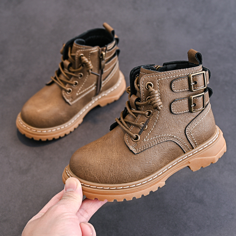 Children's Martin Boots 2025 New Autumn and Winter Casual Boys' Single Boots with Fleece, Warm and Non-Slip Boys' Cotton Boots Wholesale