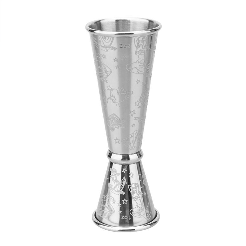 Taza medidora de acero inoxidable transfronteriza con escala, medidor de licor de doble cabezal, taza mezcladora de cócteles, taza de onzas, herramientas para mezclar cócteles, hecha a medida.