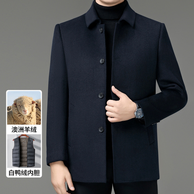 High-End Quality Double-Sided Cashmere Outwear for Men, Short Woolen Woolen Outwear with Removable down Liner for Middle-Aged People High-End Quality Double-Sided Cashmere Outwear for Men, Short Woolen Woolen Outwear with Removable down Liner for Middle-Aged People