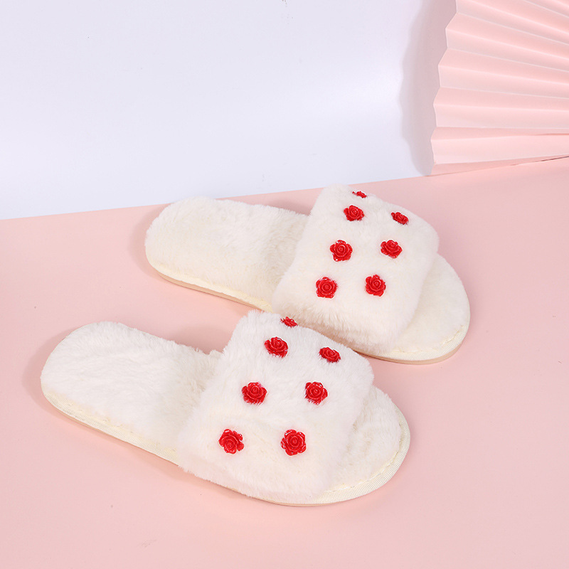 Short Plush Flat-Bottomed Cotton Slippers NSKJX84424