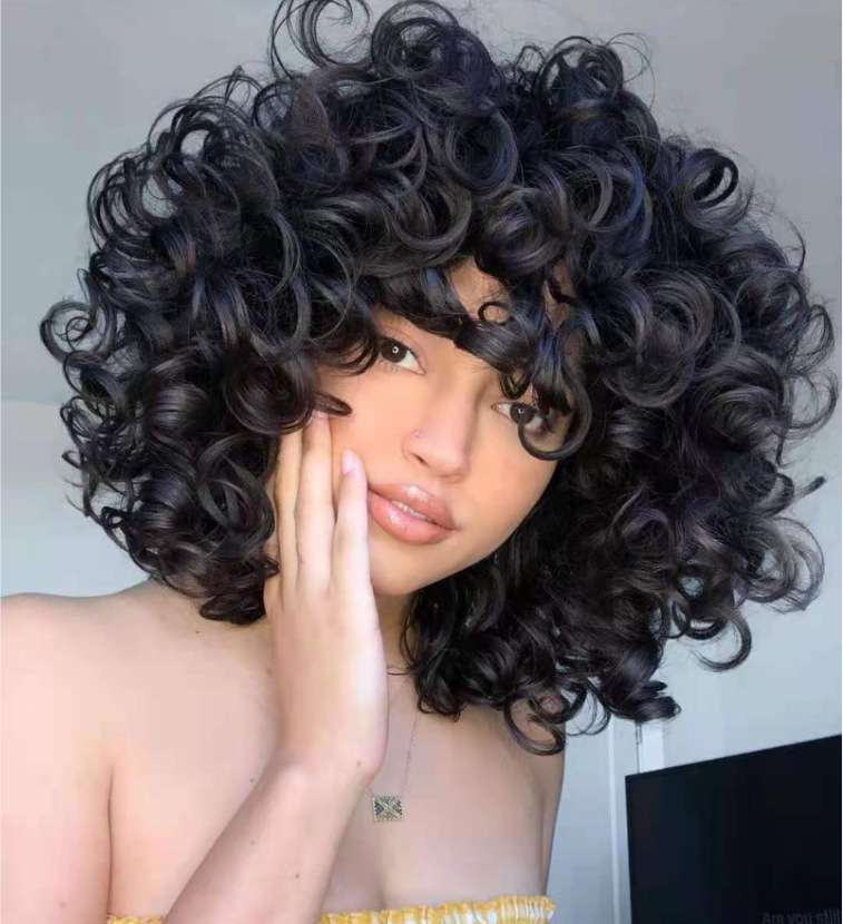 Black Short Curly Cross-border Wig sup