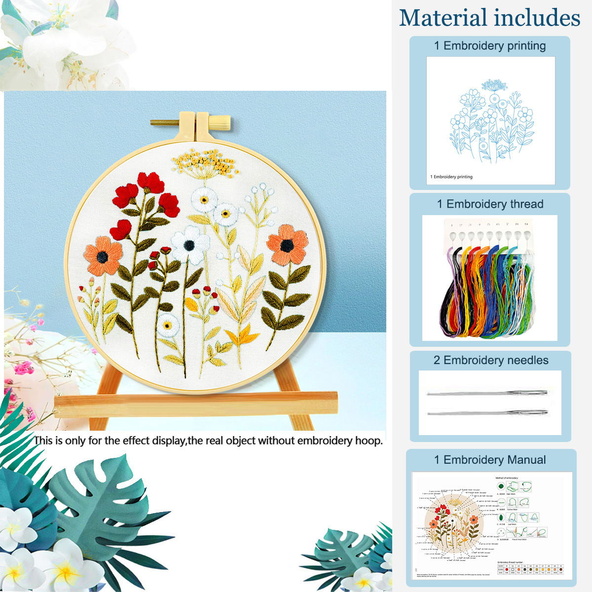 Paquete de cuatro materiales básicos para flores y plantas (contiene dos agujas de hilo de bordado)