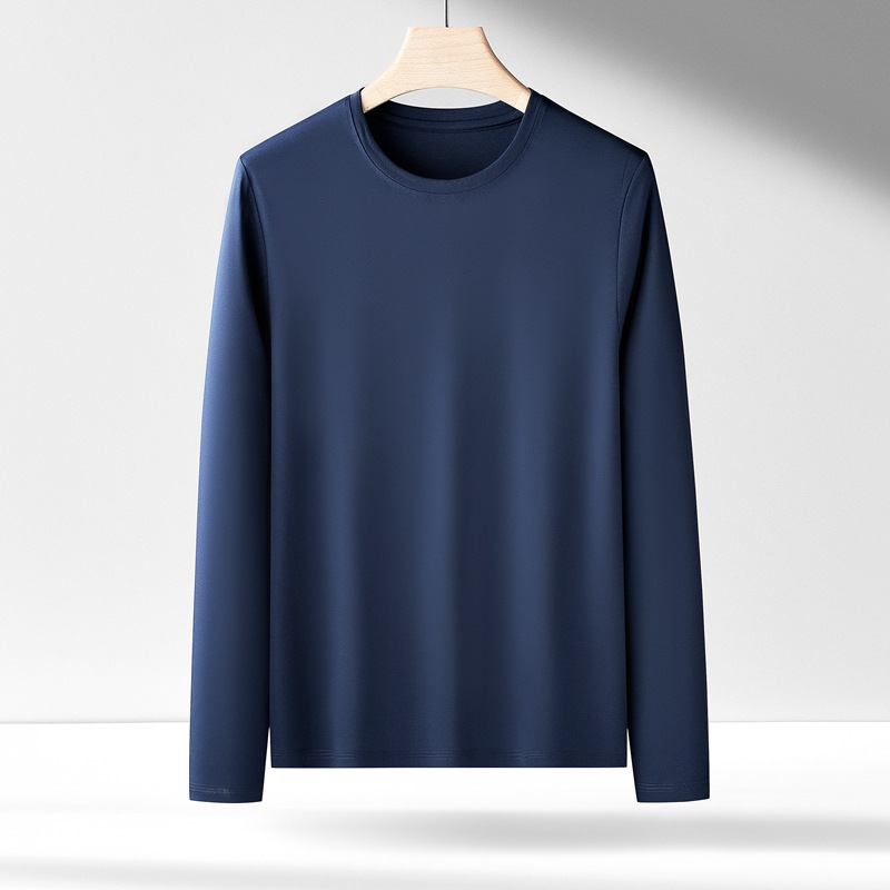 De alta gama de productos genuinos de algodón Pima de caballo cuello redondo de manga larga Camiseta de algodón puro color sólido de manga larga pullover hombres y mujeres camisa de fondo