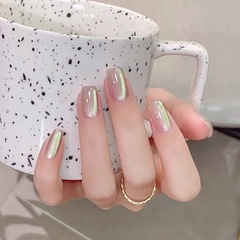 綠色追光貓眼穿戴甲透亮極光清新春夏顯白假指甲貼少女心靈動美甲