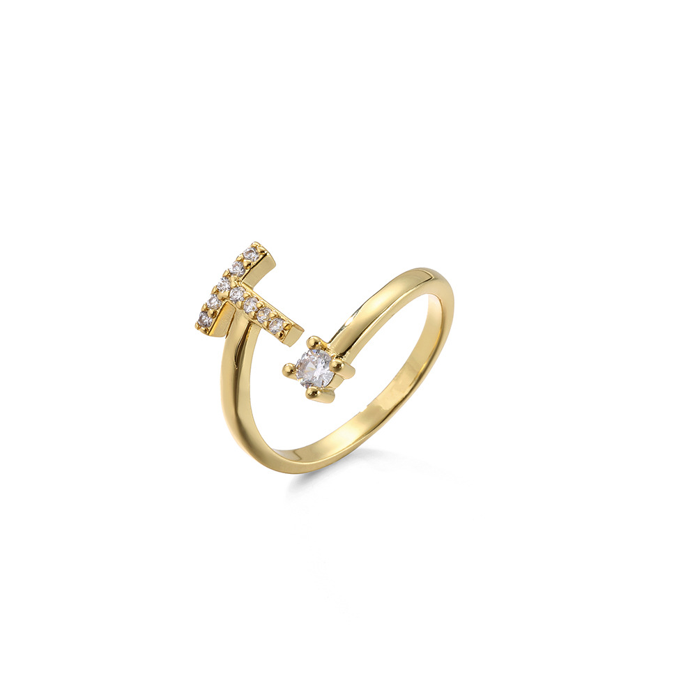 2g Weight Travel Occasion Copper Material Letter Pattern Women'S Gender Plating Design White, Gold Color Wholesale New Micro-inlaid Letter Zircon Copper Open Ring Nihaojewelry 5
