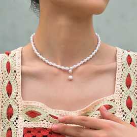 欧美流行跨境配饰巴洛克时尚珍珠吊坠短款女士贴颈项链饰品