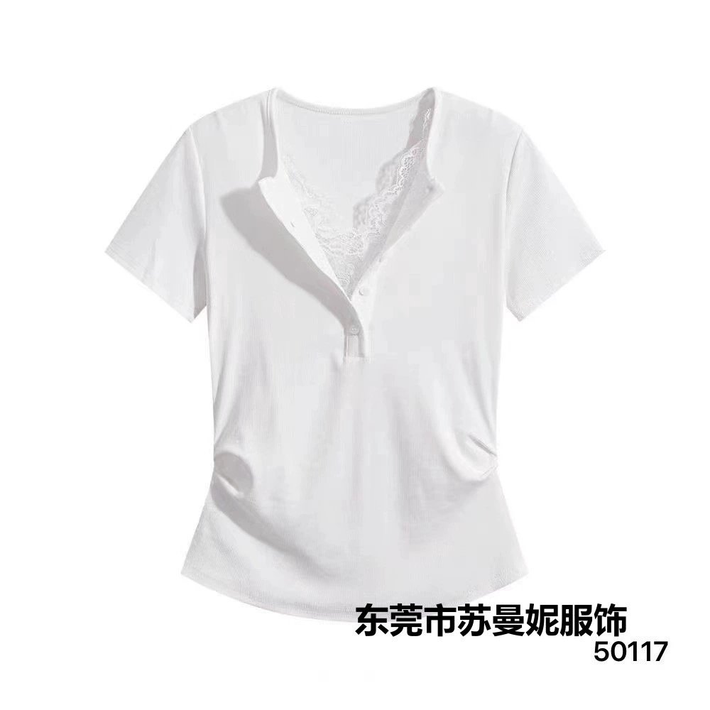 Модная летняя одежда, кружевная кривоватая милая футболка с коротким рукавом, городской стиль