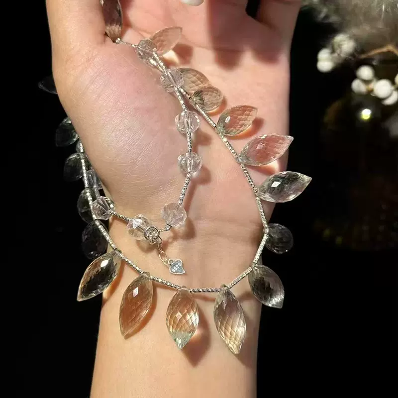 完整双尖原矿绿水晶项链 天然能量放大器 招财旺事业