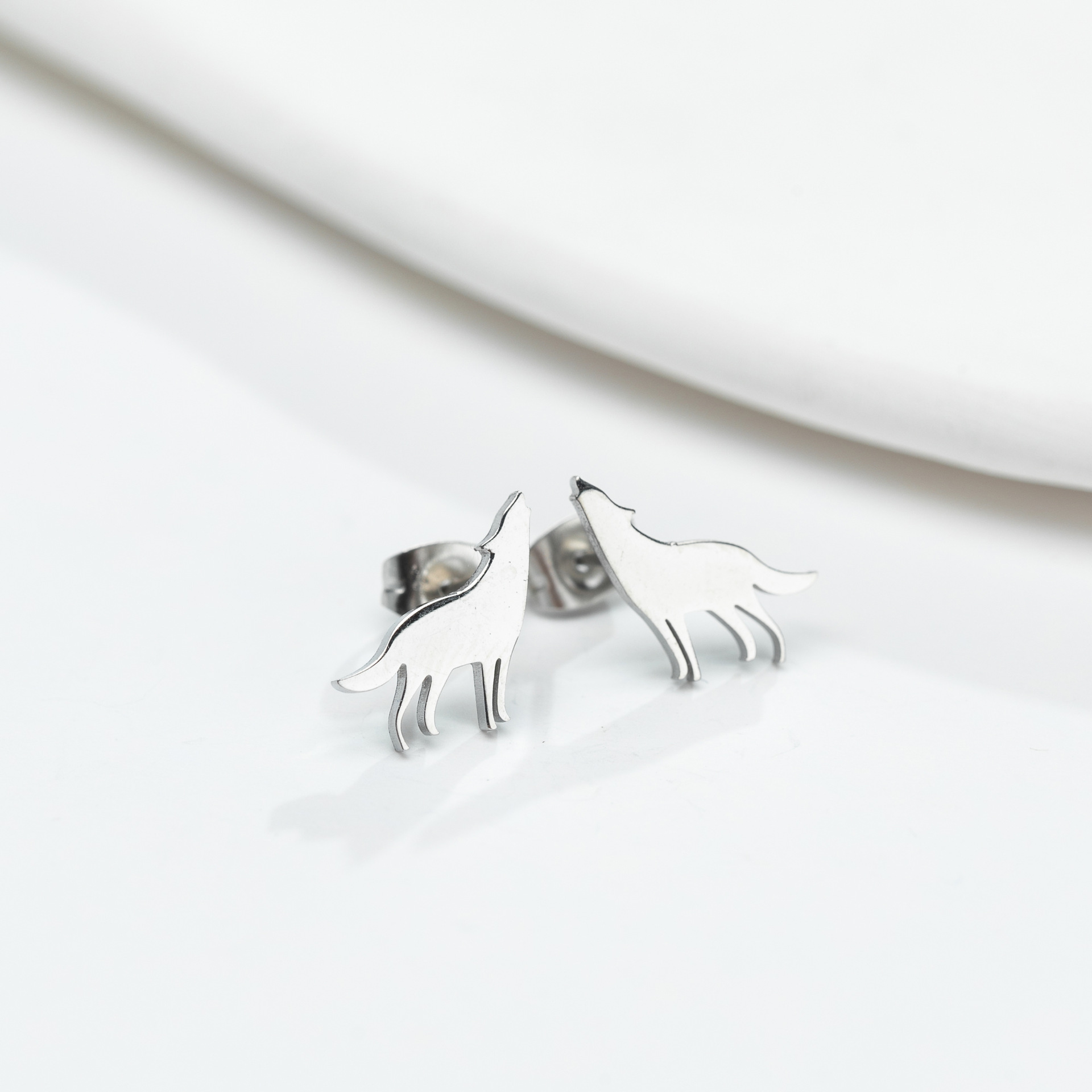 Cute Wolf Titanium Steel Ear Studs Plating No Inlaid Stainless Steel Earrings