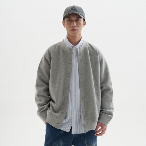 Spring and autumn thick waffle cardigan outer, Korean trend round neck sweater, men's casual loose and high-end feeling