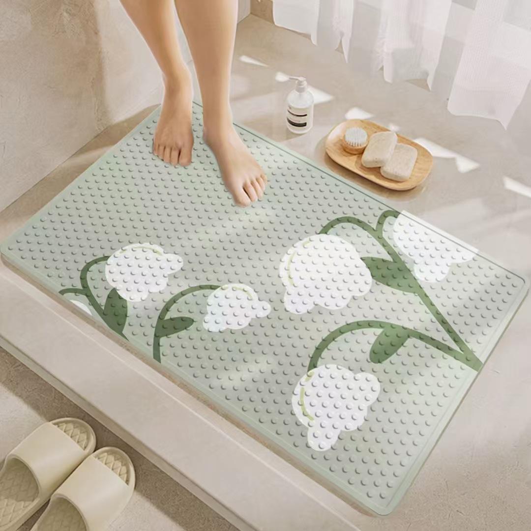 Patterned Non-Slip Bathroom Mat for Home Use, Shower Room, Children's Bath, Waterproof, Anti-Fall Floor Mat with Suction Cups