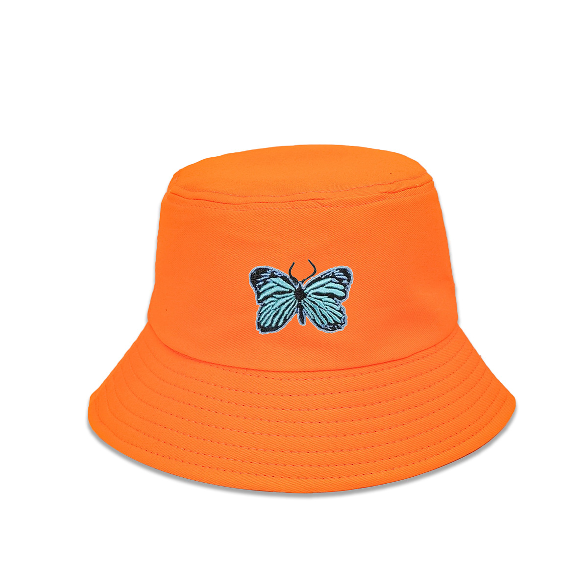 Nuevo sombrero de pescador de mariposa azul bordado simple todo partido sombrero de mujer de ala ancha cara de aspecto pequeño sombrero de lavabo de moda estilo coreano sombrero para el sol