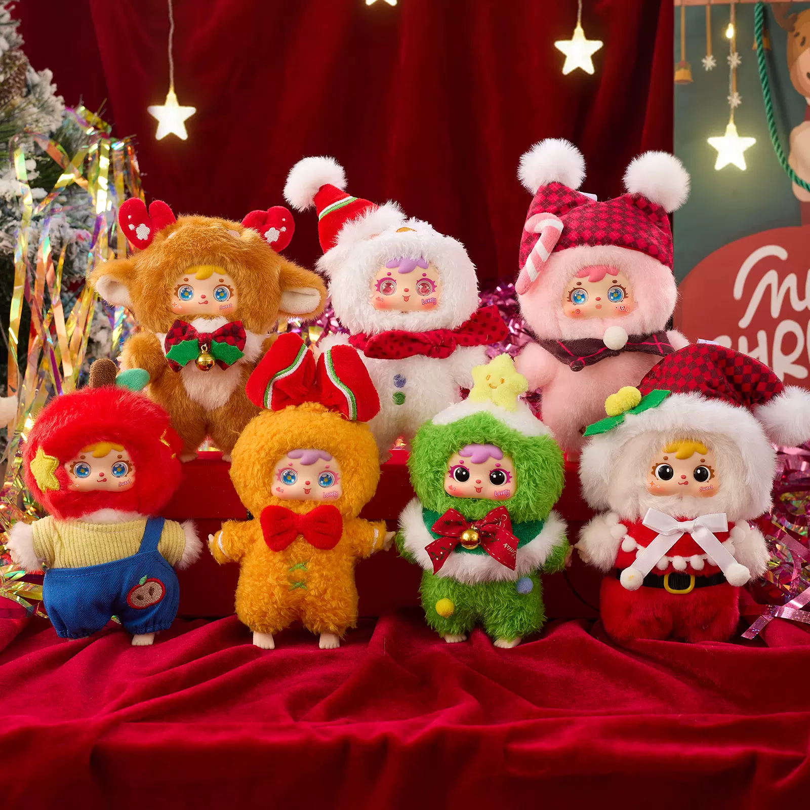 三小毛圣诞晚安曲毛绒盲盒可爱公仔玩具圣诞节礼物批发装饰品挂件