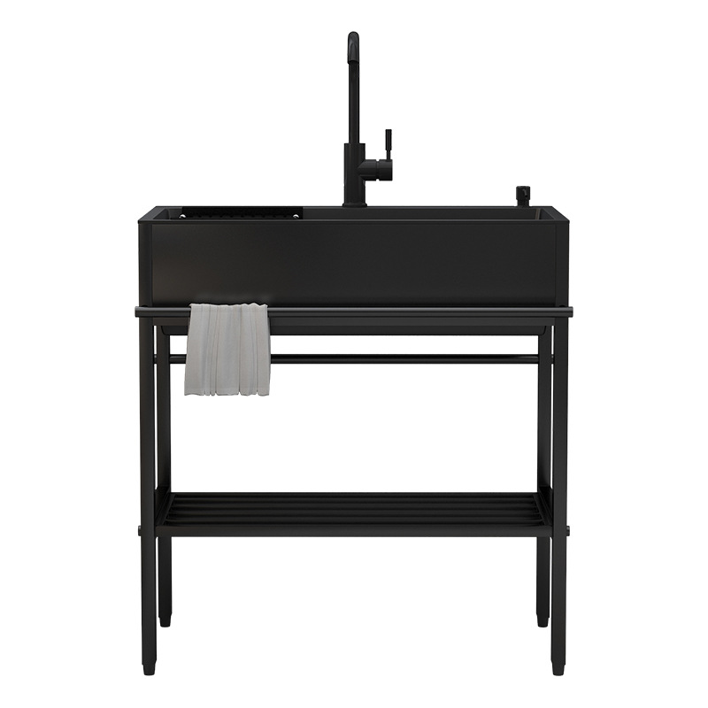 lavabo simple lavabo de platos con soporte de cocina lavabo de acero inoxidable lavabo de platos integrado negro