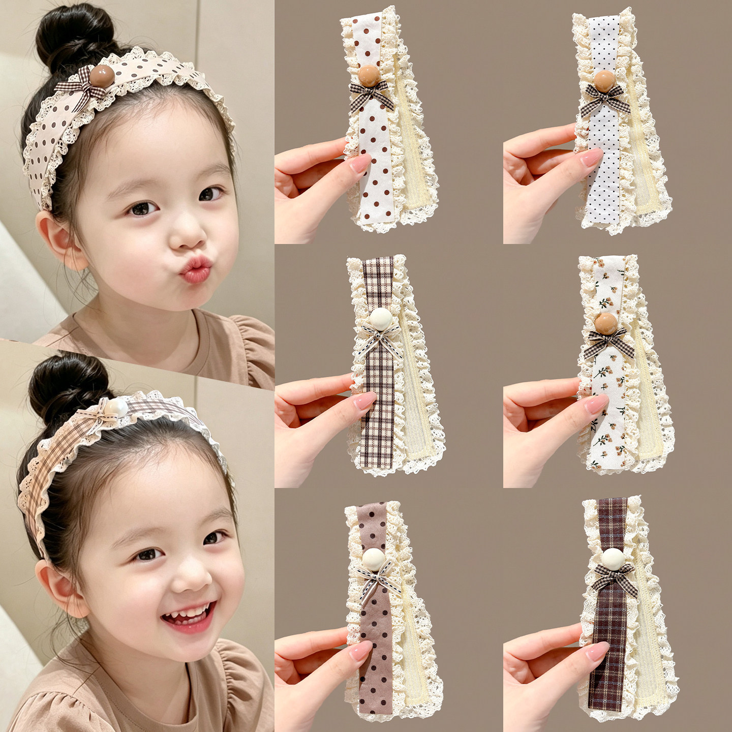 Children's headband, wide-brimmed, with Velcro closure, perfect for styling baby's bangs and side-swept hair, a must-have for girls