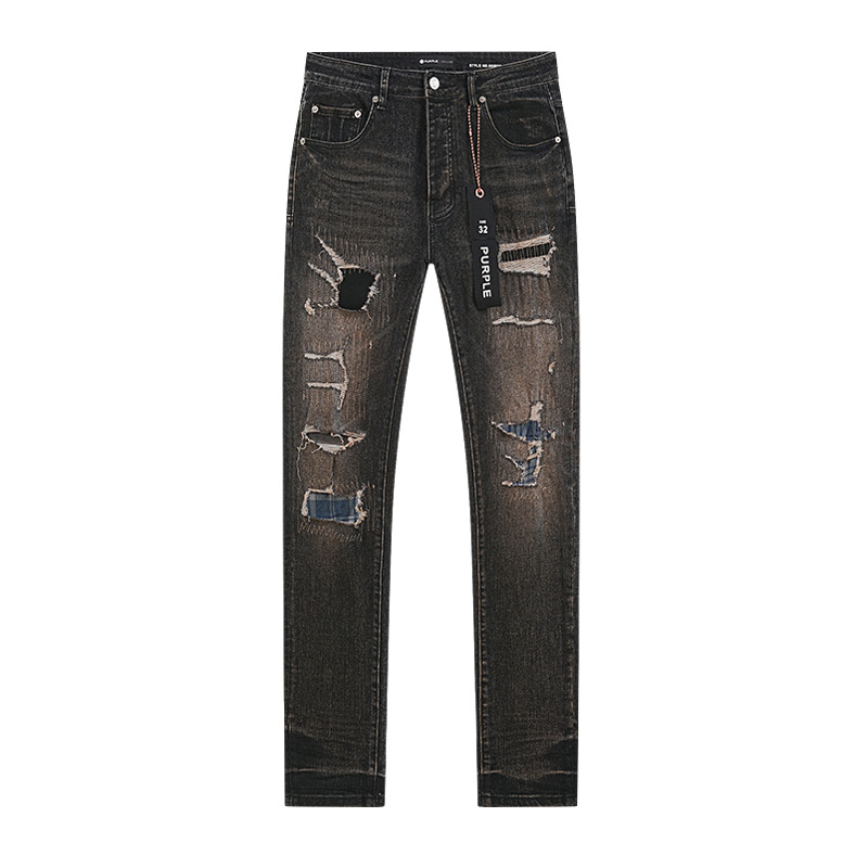 Comercio exterior transfronterizo mayorista purp1e estilo americano marca de alta calle agujero parche de tinta retrógrada lavado jeans pantalones cortos