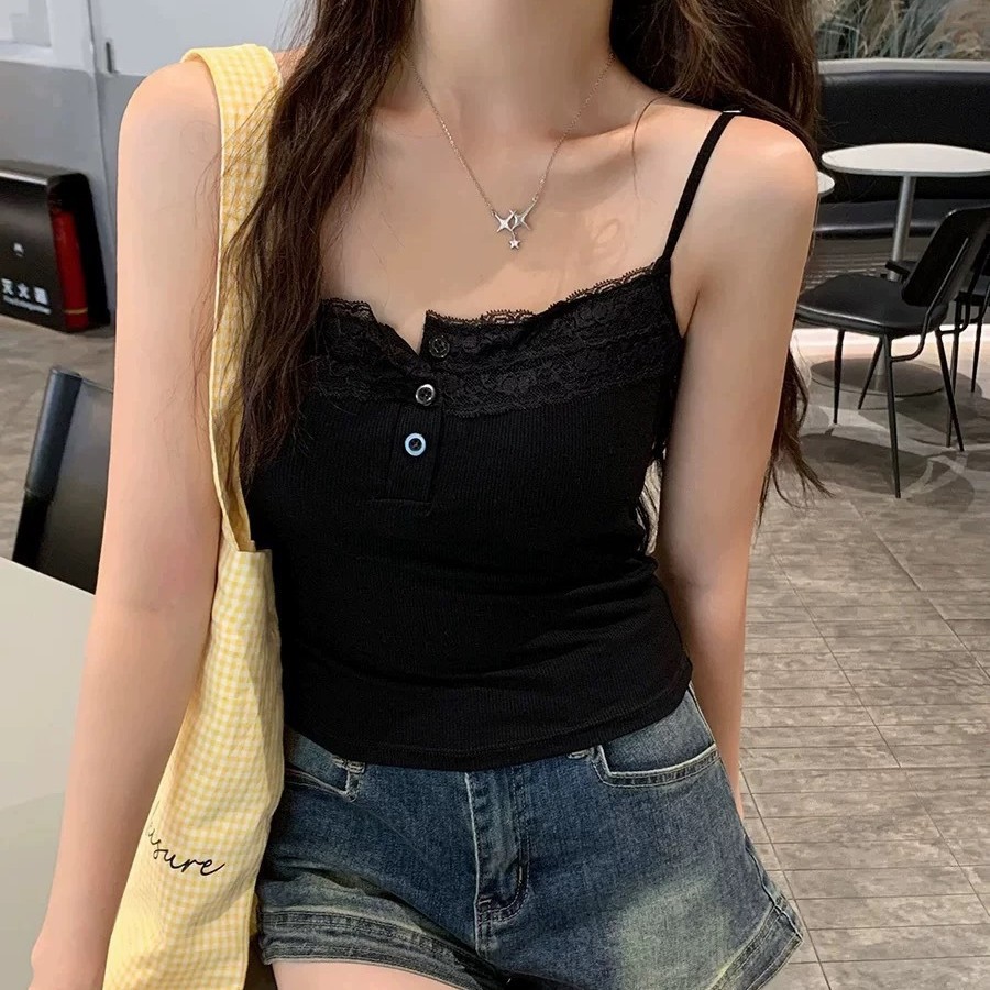 순수한 욕망 레이스 칼라 슬링 슬림 스티칭 버튼 얇은 어깨 스트랩 조끼 착용 브래지어 옷걸이 8505