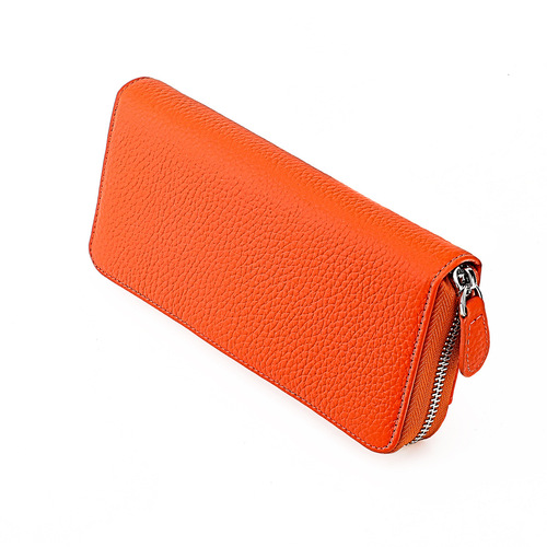 Anti-theft brushed genuine leather women's wallet long Japanese style accordion card holder Japanese style RFID clutch zipper coin purse