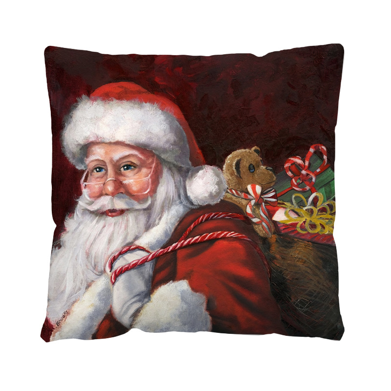 Santa Claus, Snowman Pattern Christmas Glam Santa Claus Snowman Short Plush Pillow Cases Couch & Sofa Decor