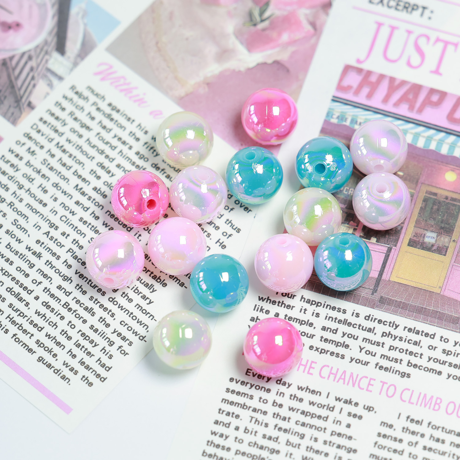 厂家镀彩亚克力珠子直孔圆珠diy手工项链发饰头饰串珠材料批发