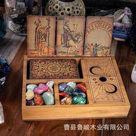 木质塔罗牌支架万圣节装饰石头水晶盘桌面便签卡片架塔罗牌展示架