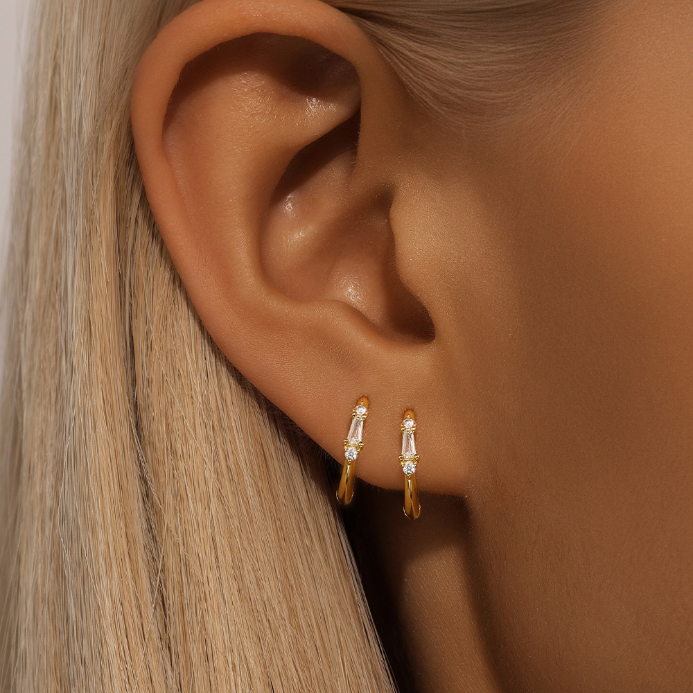 4g Weight 925 Sterling Silver Ear Needle Material Zircon Inlay Material Earrings Classification 1 Pair Quantity Holiday, Daily Occasion 925 Sterling Silver Material Geometric Pattern Women's Gender Inlay Design Simple Style, Shiny Style 1 Pair 925 Sterling Silver Zircon Geometric Earrings 6