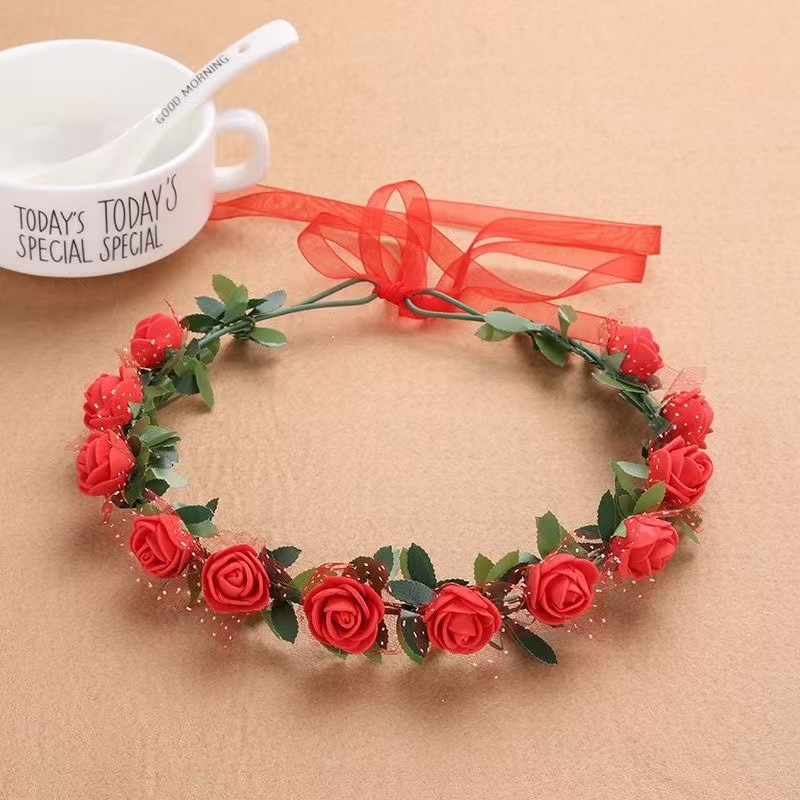 거품장미 12송이와 녹색잎 리본[빨간색]