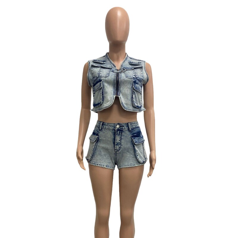 51065 Cross-Border New Model in Stock Hot-Selling Multi-Pocket Vest Casual Stretch Suit Women's 2024 New Model