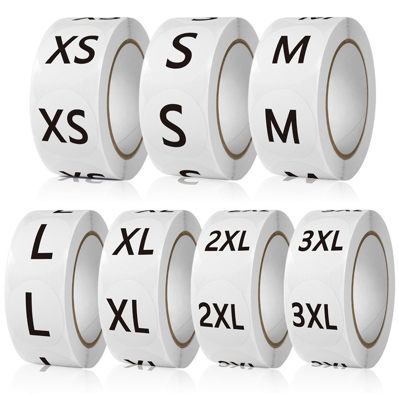 1inch Clothing Size Label Stickers, Shoe and Hat Classification Self-Adhesive Labels, Roll-Packed, Waterproof and Easy to Tear