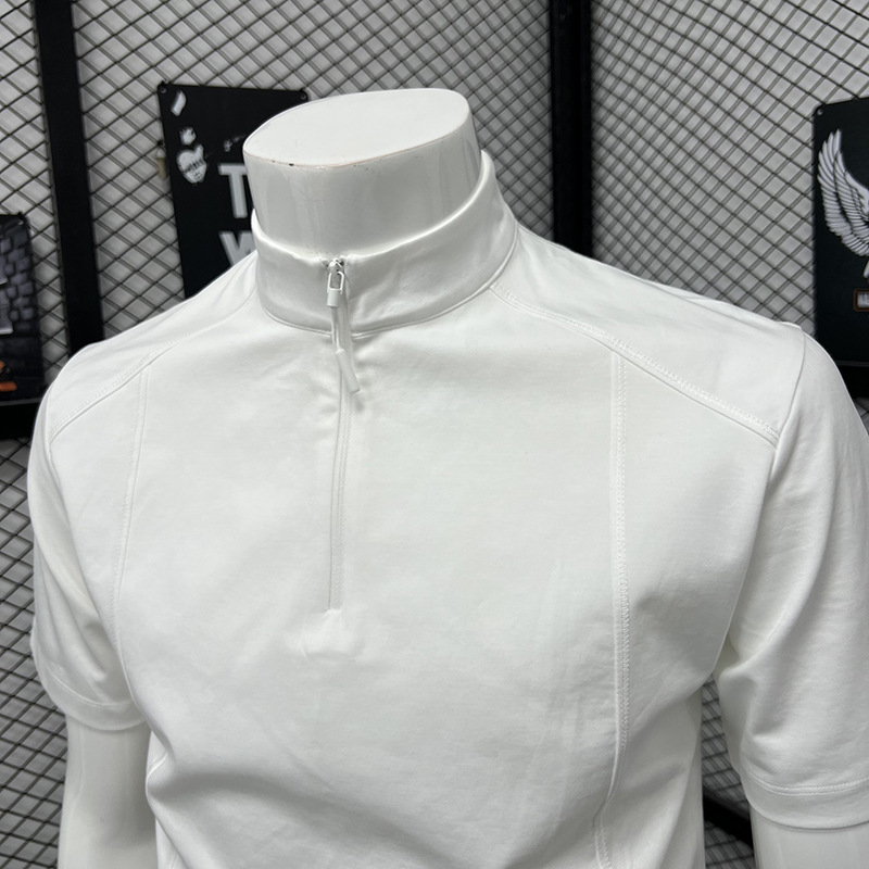 Men's Summer Sports T-Shirt Style High Neck Zipper Short Sleeve Fashionable Trendy Loose Top_viptrois.com