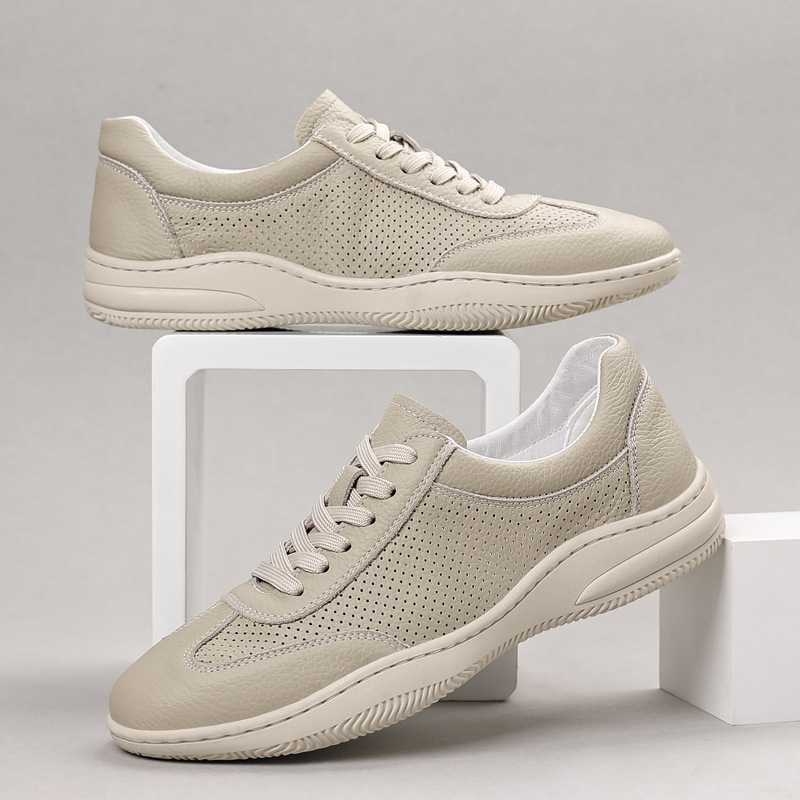 Verano de piel de vaca nueva sandalias de hombre, zapatos perforados de cuero, zapatos de cuero casuales transpirables para hombres, zapatos de hombre