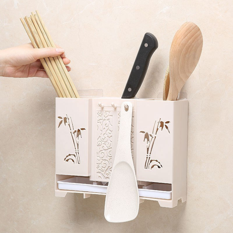 Home Multi-functional Hairy Traceless Wall-mounted Drain Chopstick Pot Chopstick Cylinder Kitchen Chopstick Rack Display Shelf Creative Chopstick Pot
