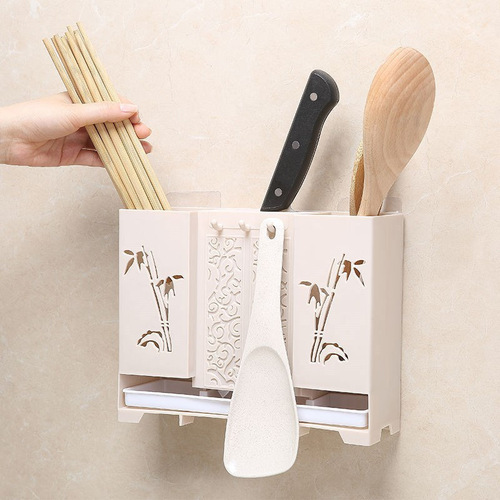 Home Multi-functional Hairy Traceless Wall-mounted Drain Chopstick Pot Chopstick Cylinder Kitchen Chopstick Rack Display Shelf Creative Chopstick Pot