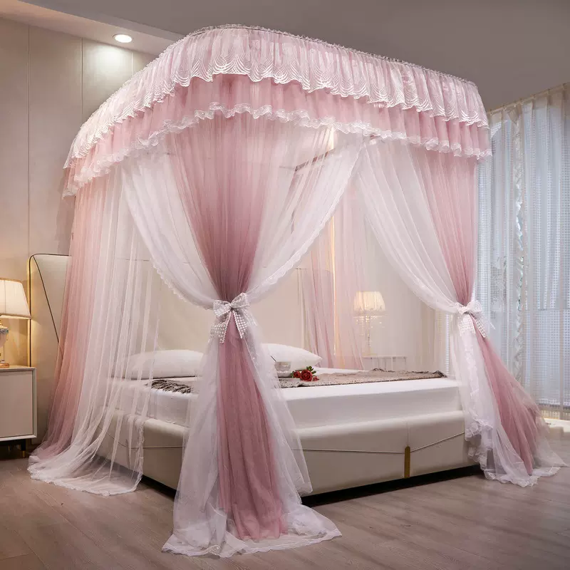 2025新款双层加柔加密网纱U型导轨文帐可升降轨道蚊帐三开门家用