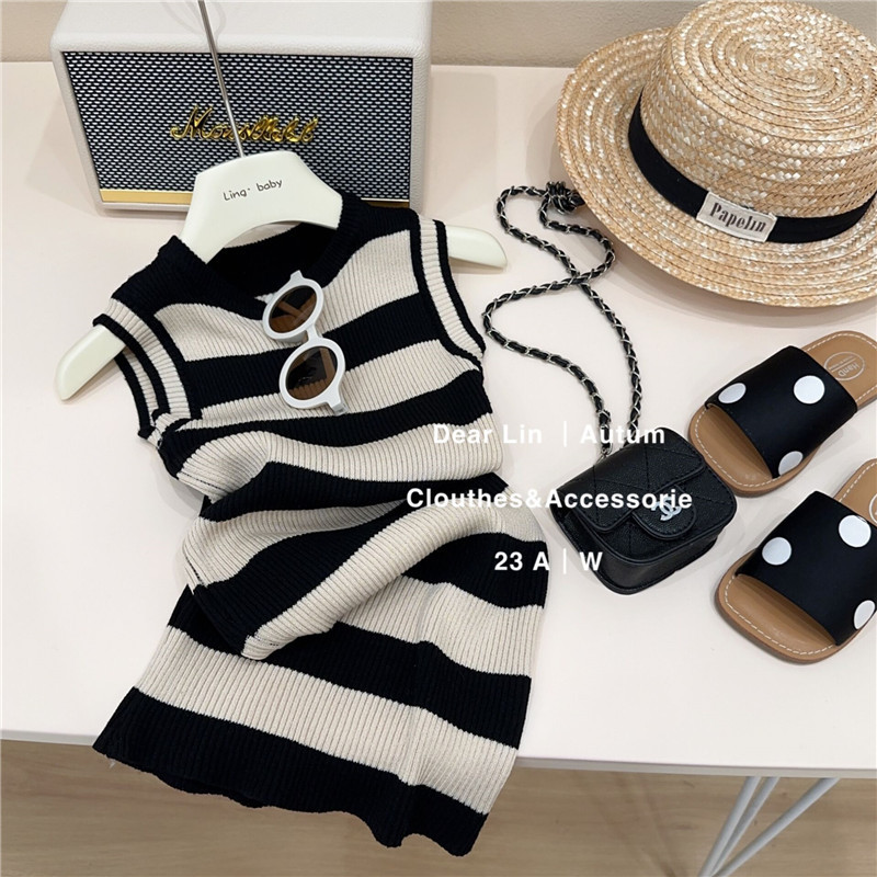 Salty Lime siete niños ropa de bebé niña vestido de los niños correa sin mangas interior de moda delgada falda de chaleco a rayas