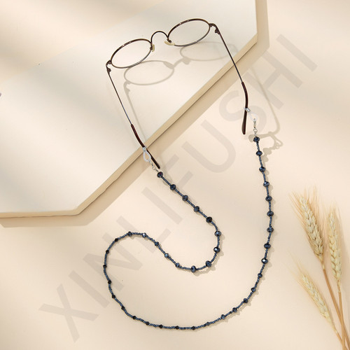 新款跨境亚马逊挂脖防滑眼镜链条多色水晶饰件椭圆眼镜链