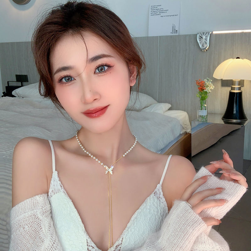 Fashion Simple Style Geometric Butterfly Alloy Beaded Artificial Pearls Womenu0027S Necklace