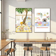 小清新可爱餐厅饭桌奶油风装饰画蛋糕甜品店烘焙店奶茶店韩国插画