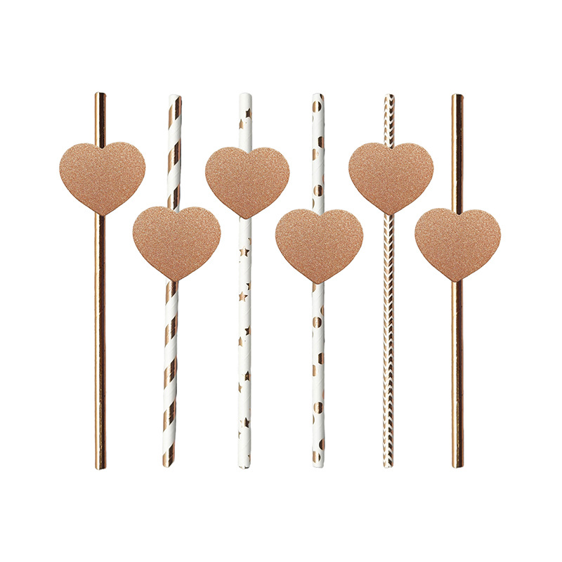 Pajita de papel de fiesta transfronteriza Tarjeta de amor de boda de San Valentín Postre degradable desechable Pajita decorativa de té con leche