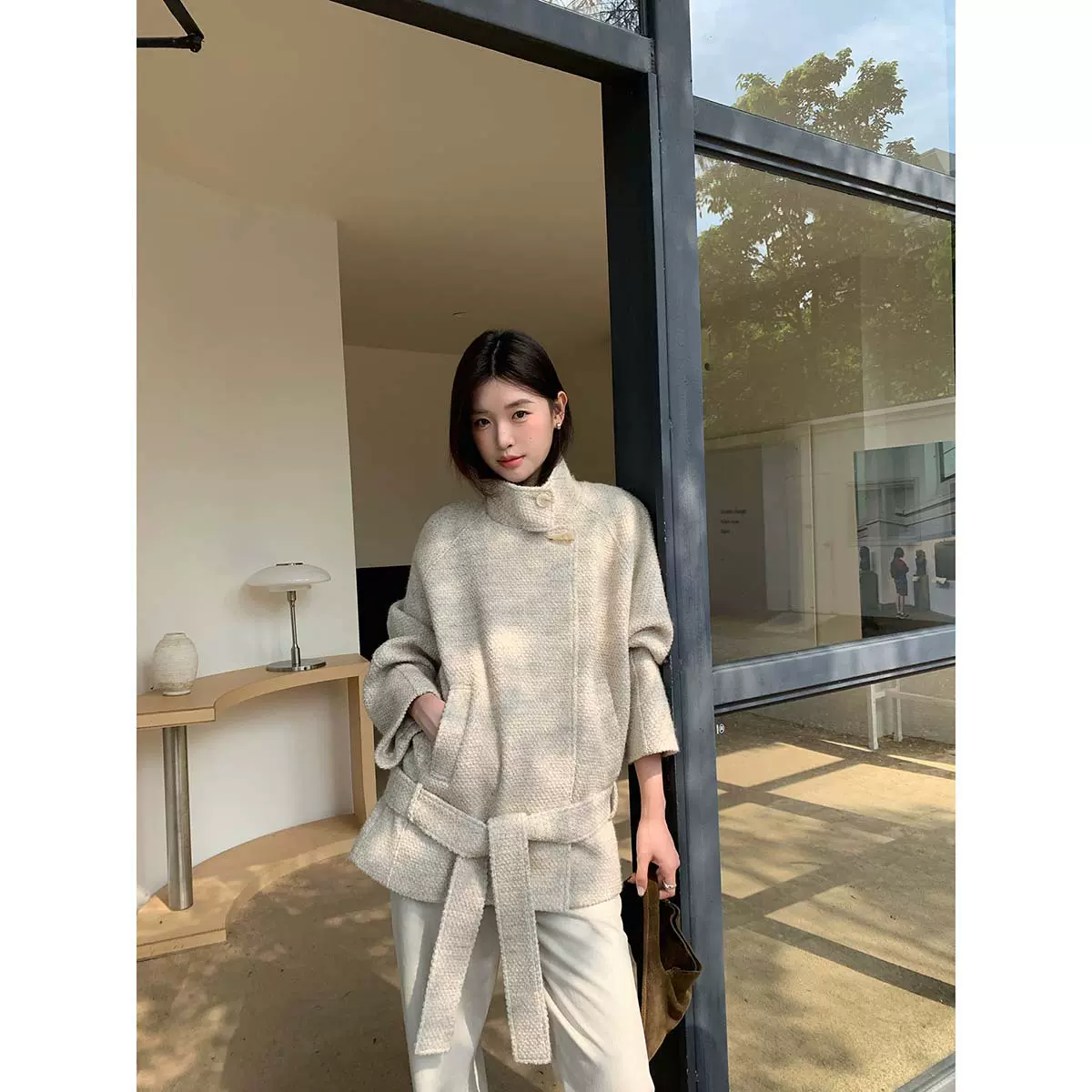 趋梦DT ETOLIE极简干练立领圈圈毛呢外套女冬季新款羊毛大衣短款