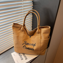 跨境复古新款韩系字母帆布包包女大容量简约通勤学生单肩包托特包