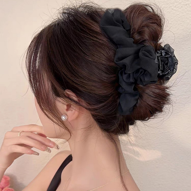 [black]] chiffon pleated gauze flower gripper about 13cm