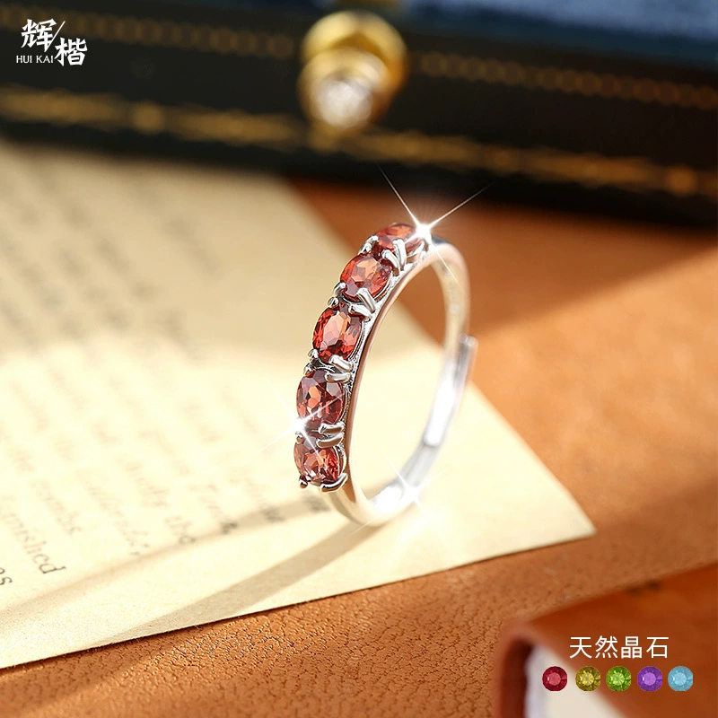 Кольцо с натуральным гранатом, кольцо из стерлингового серебра 925 пробы, ниша, высококачественное открытое кольцо с кристаллами Xiaohongshu, горячий стиль