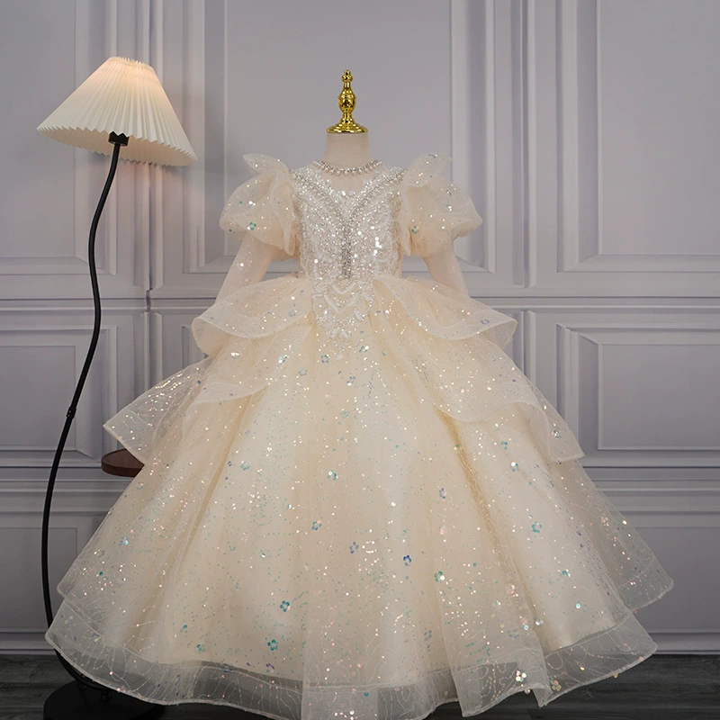 Платье принцессы с длинными рукавами для девочек День рождения платье цветочница свадебное платье для девочек